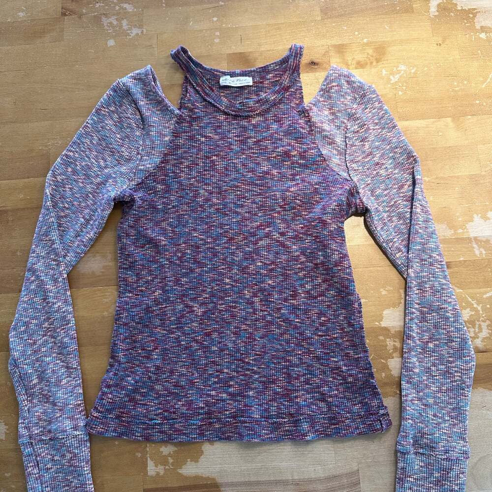 We The Free People Out Of Control Spacedye Cold Shoulder Knit Top